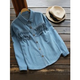 Fringes Denim Shirt - Denim Blue M