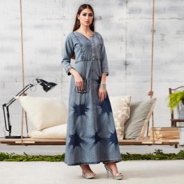 Attractive Light Grey Colored Casual Embroidered Denim Tops
