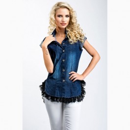 ASYMMETRIC DENIM SHIRT WITH LACE ACCENT