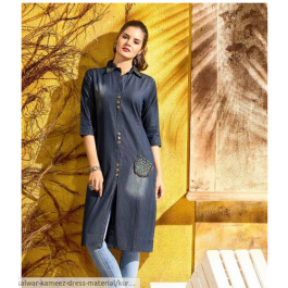 Dark Blue Color Denim Designer Party Wear Kurtis