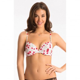 Prettysecrets White Cherry Print T-Shirt Push Up Bra