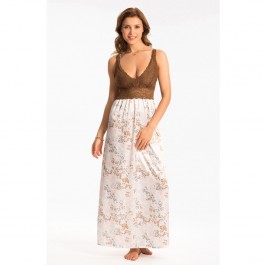 Prettysecrets Ivory Multi Color Floral Lace Long Nightdress