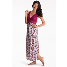 Prettysecrets Berry Animal Lace Long Night Dress