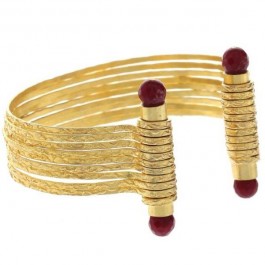 Istanbul Old Bazaar Women's 24K Gold Plated Ruby Stone Cuff Bangle