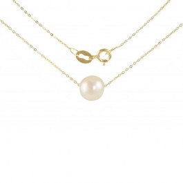 Vp Jewels 18K Solid Gold Simple 7mm White Pearl Pendant Necklace