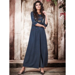 Kajree Dark Blue Front Slit Gown