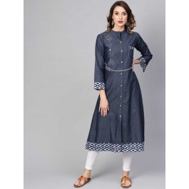 Women Embroidered Denim A-line Top