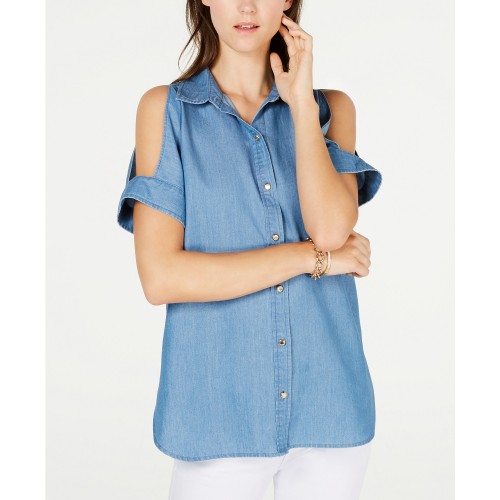 Cold-Shoulder Denim Shirtm Shirt