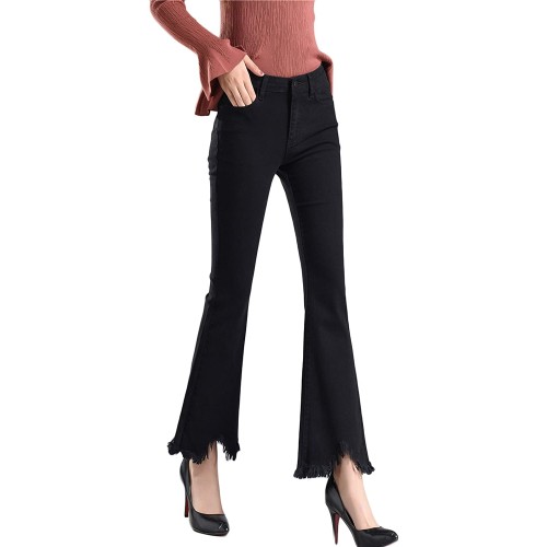 Sunfan Women's Boot Cut Crop Fringe Jeans