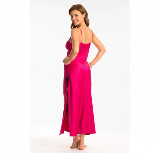 Prettysecrets Hot Pink Black Lace Long Nightdress