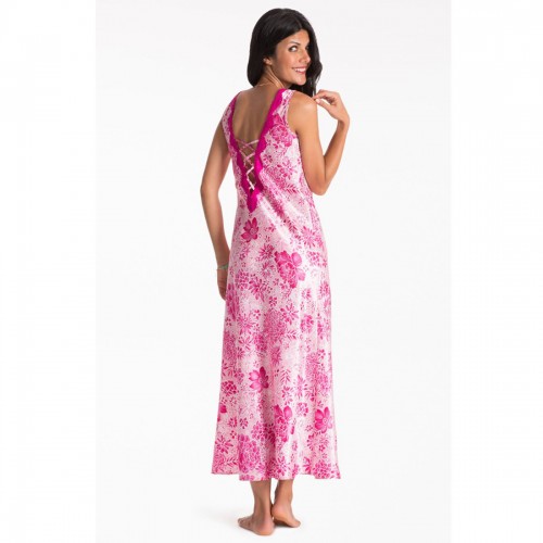 Prettysecrets Fuschia Floral Long Night Dress