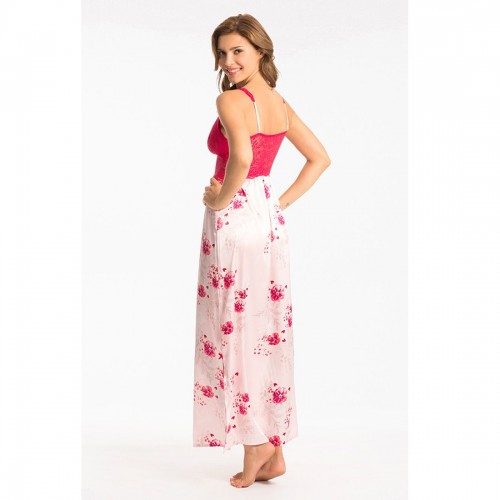 Prettysecrets Pink Pearl Rose Lace Long Nightdress