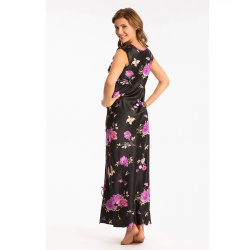 Prettysecrets Black Rose Long Nightdress