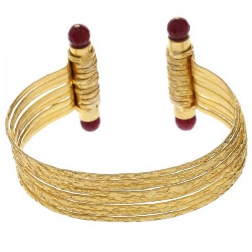 Istanbul Old Bazaar Women's 24K Gold Plated Ruby Stone Cuff Bangle
