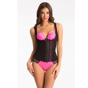 Prettysecrets Pink Floral Lace Black Corset