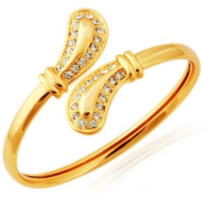 18k Real Gold Plated Diamond cut Austrian Swarovski Rhinestone Elegant Cuff Bracelet (Bangle)