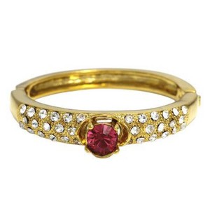 Golden Essentials 22K Gold Plated Precious Pink Baby Bangle with Cz Simulated Diamonds