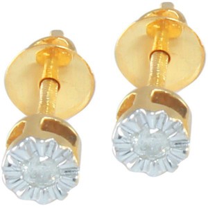Vera Perla 10k Solid Gold and 0.05CT Genuine Diamond Solitaire Screw Back Earrings
