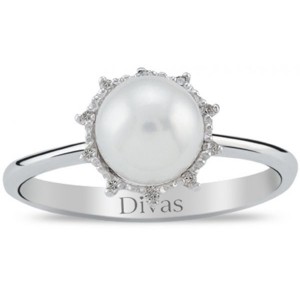 Divas Diamonds Pearl Flower Ring - Size US 7