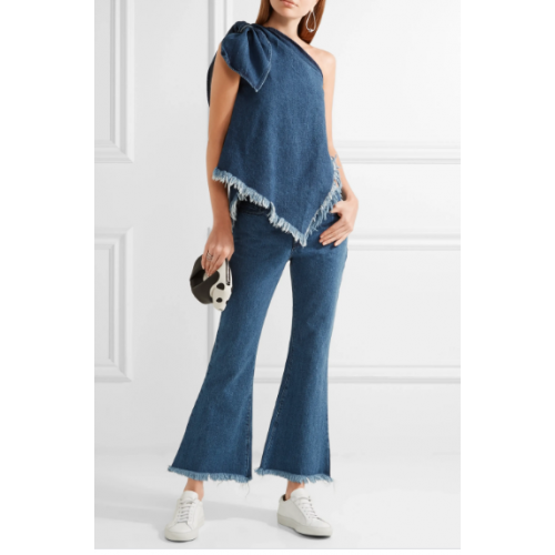 MARQUES' ALMEIDA One-shoulder asymmetric frayed denim top