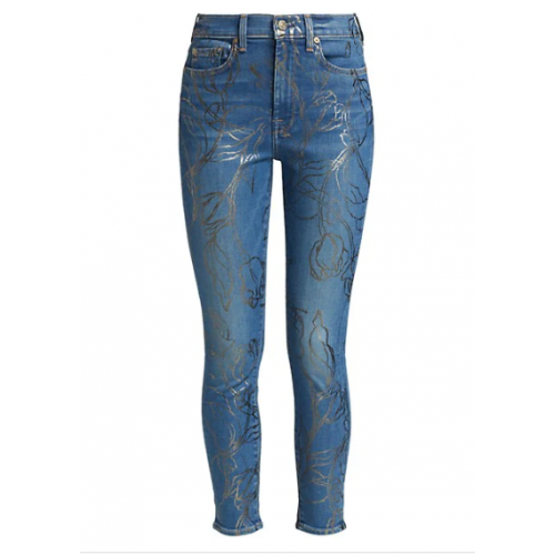 Foil Print High-Rise Ankle Skinny Jeans