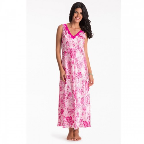 Prettysecrets Fuschia Floral Long Night Dress