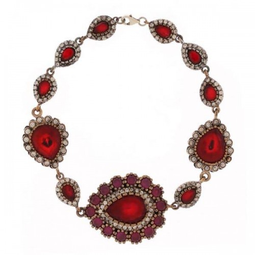 Istanbul Old Bazaar Women's Sterling Silver Oval-Shaped Ruby Stone Bracelet