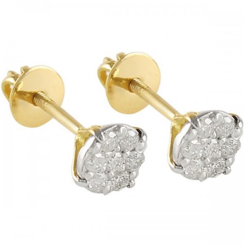 VP Jewels 18K Solid Gold And 0.14Ct Genuine Diamond Solitaire Screw Back Earrings